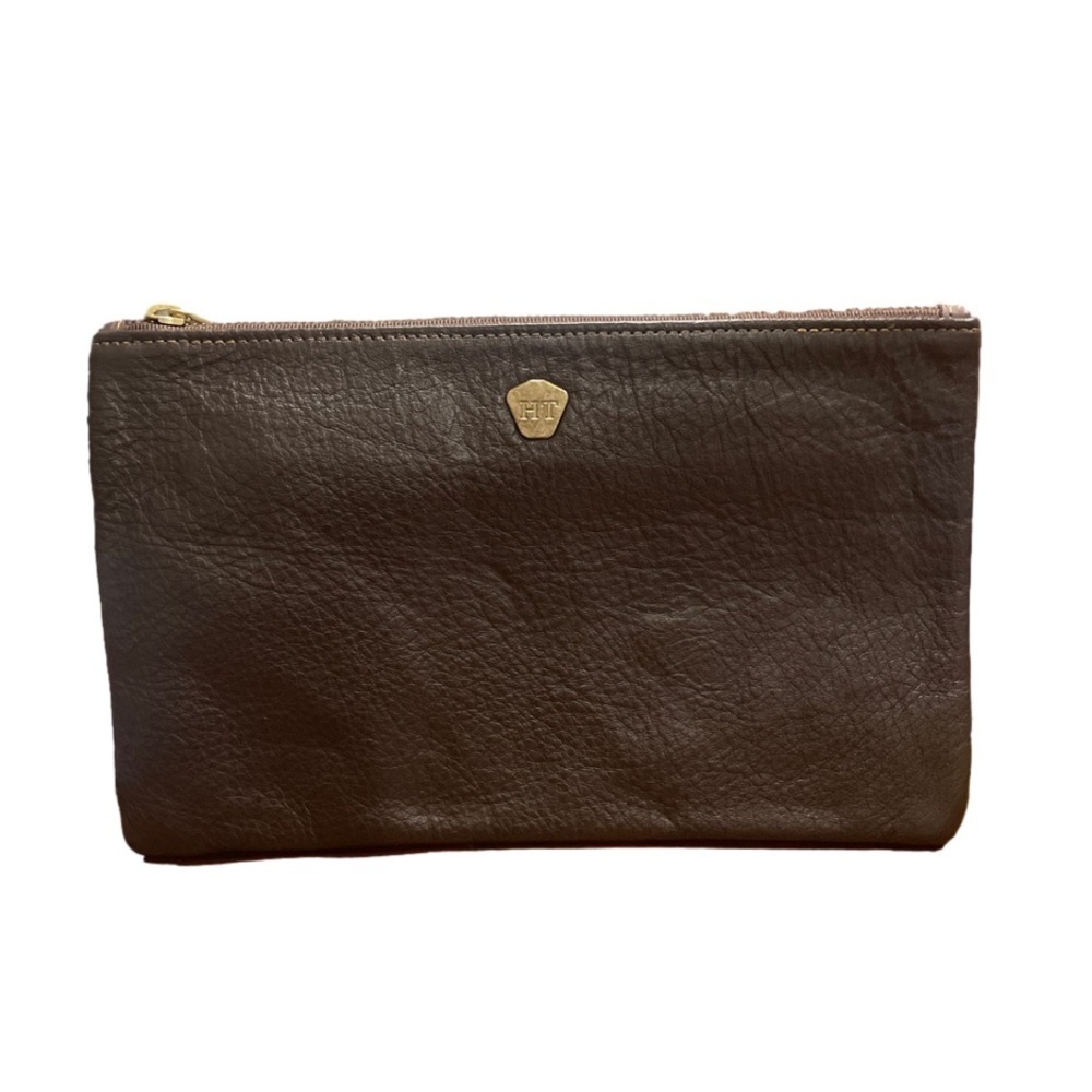 Holly & Tanager double sided leather half brown & bronze w hand slip clutch P8